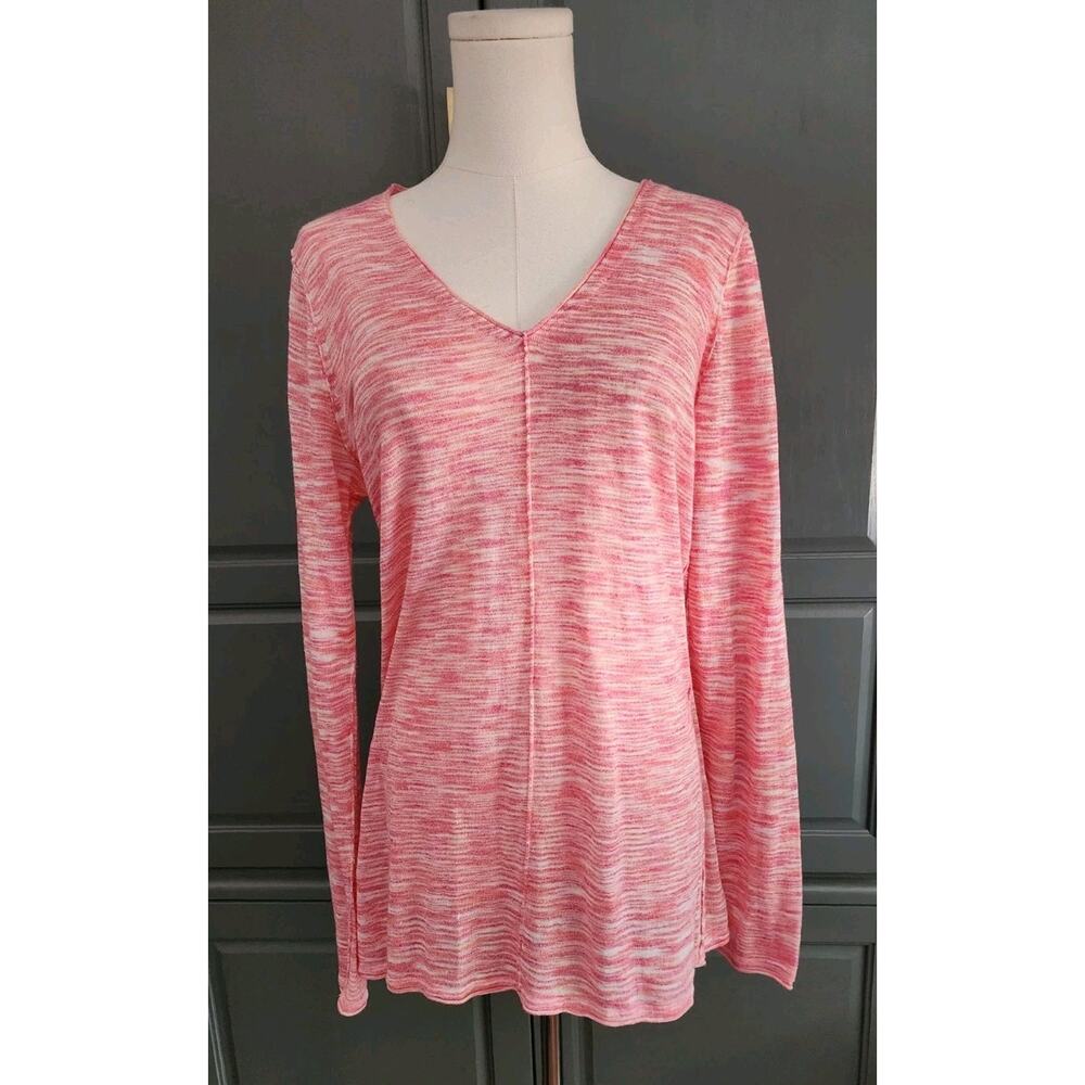 Tommy Bahama Linen Sweater Small Pink Marled V-Neck Long Sleeve Lightweight